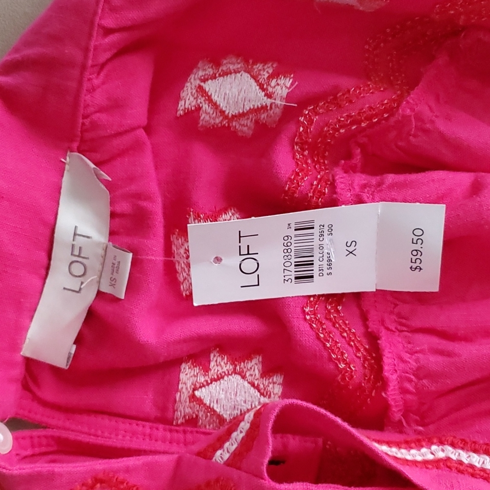 Ann Taylor LOFT Pink Linen Blend Embroidered Boho Tank Top Women XS Runs Big - Picture 8 of 12
